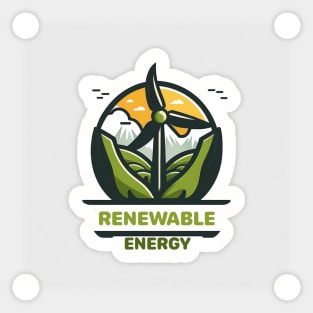 Go Green with Our Cartoon-Style Wind Turbine Landscape Design! "Renewable Energy" Sticker